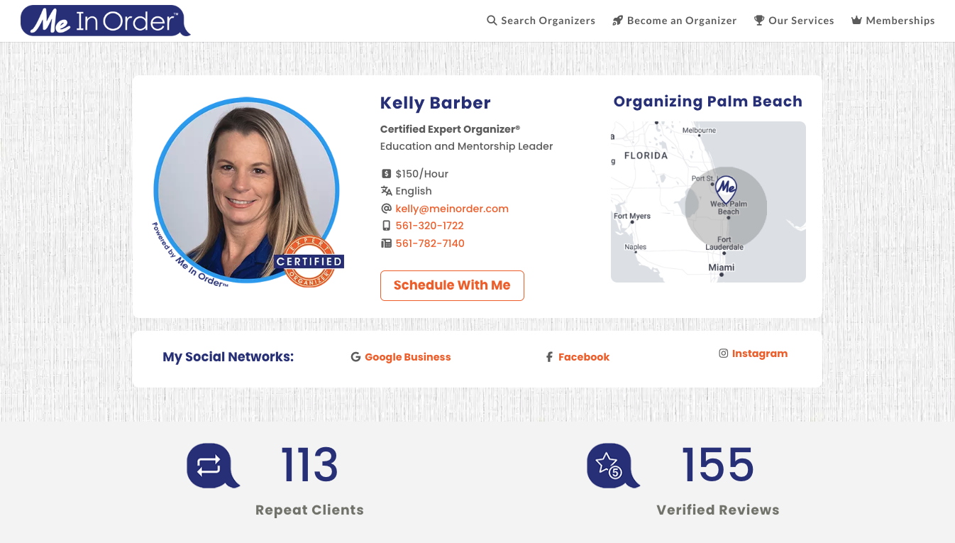 Kelly Barber's Me In Order organizer profile